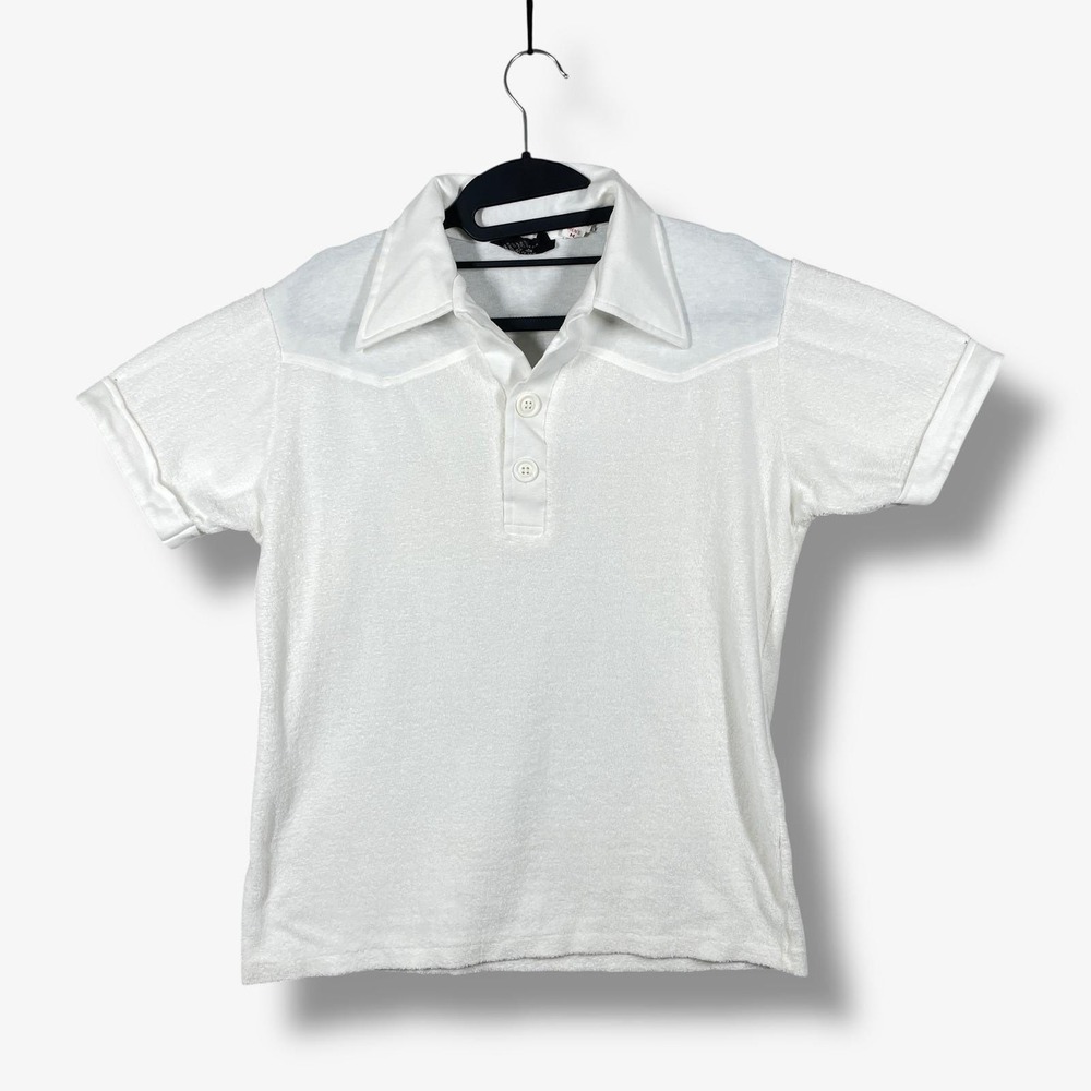 Vintage 70s Win Los Angeles White Terry Cloth Polo Shirt Mens M Retro Preppy